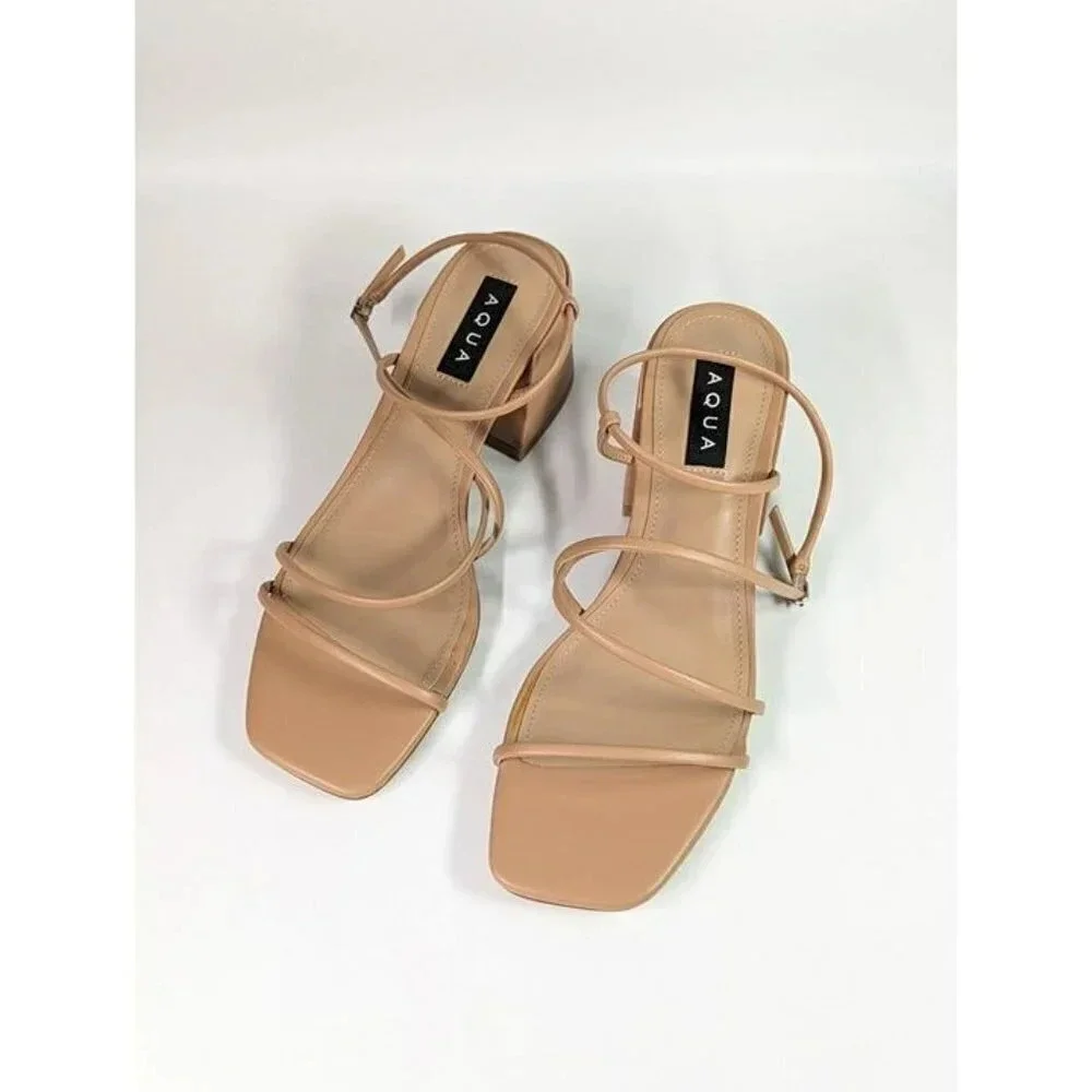 Aqua Women's Raya Beige Strappy High Heel Sandals Size 10 (MSRP $108)